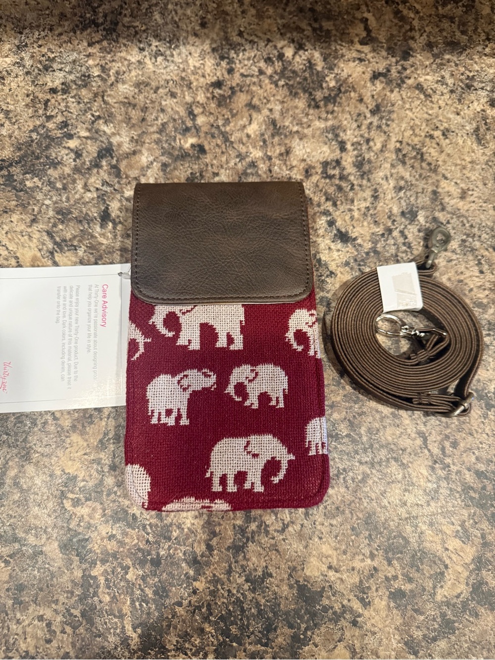 Thirty One Call Me Crossbody Leather-Trim Burgundy Elephant Crossbody purse